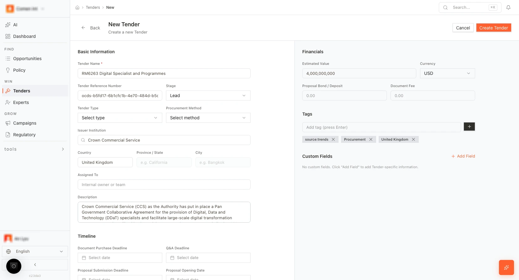 Create Bid from opportunity