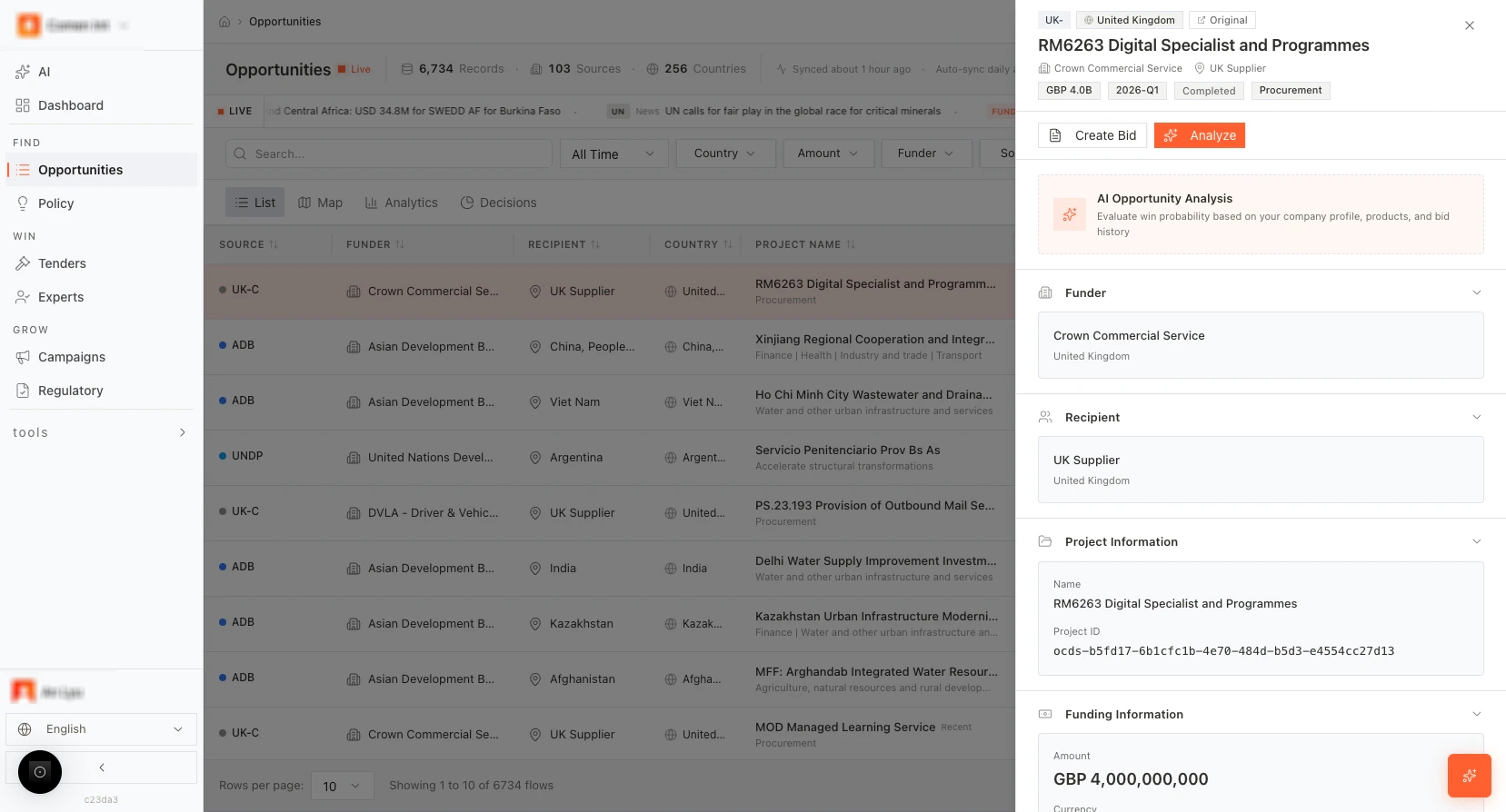 Opportunity detail panel