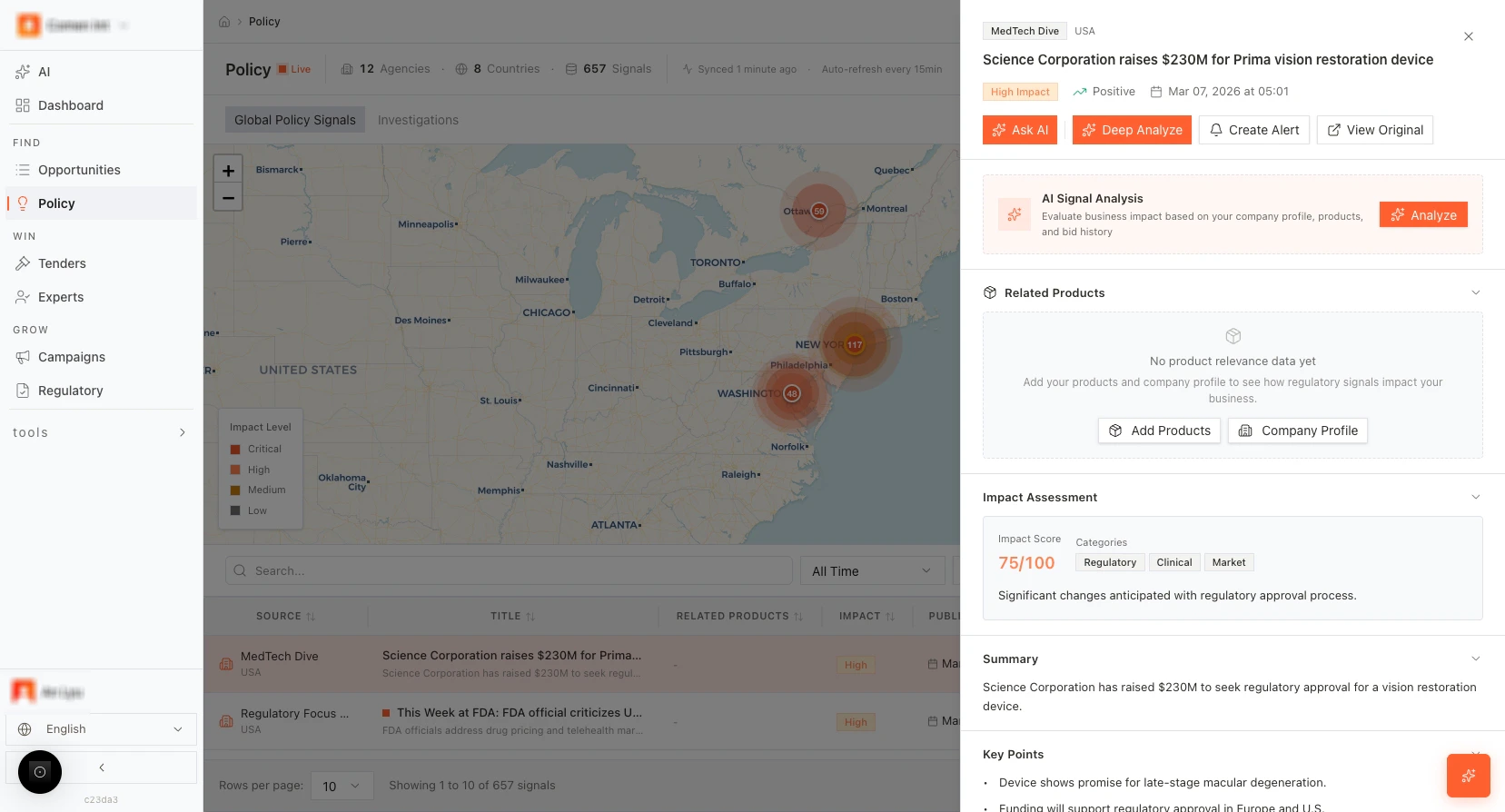 Policy signal detail: Ask AI, Deep Analyze, Create Alert