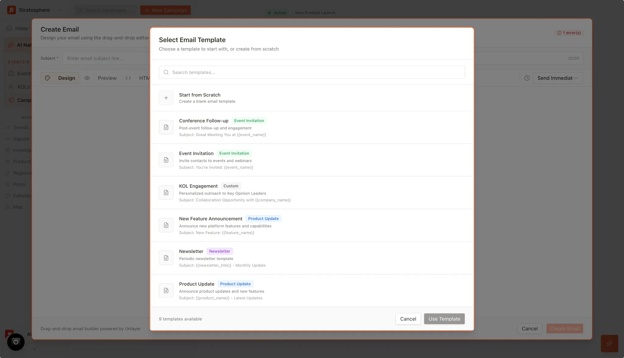 Email template library for campaigns