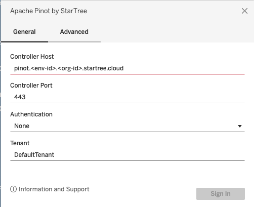 Apache Pinot Connection Dialog