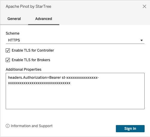 Apache Pinot Connection Dialog