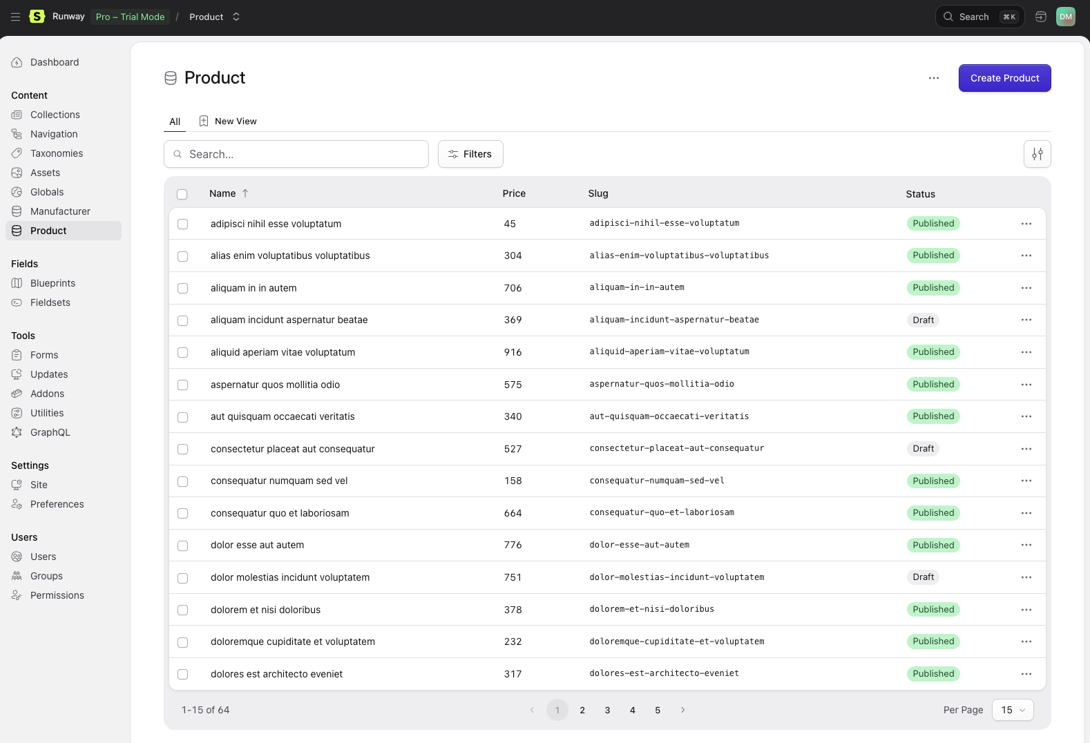 Screenshot of Control Panel Listing View