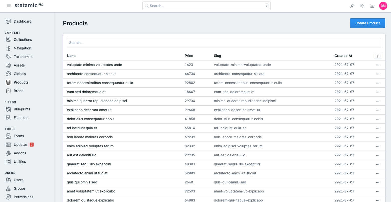 Screenshot of Control Panel Listing View