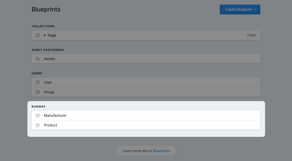 Runway blueprints in the Control Panel