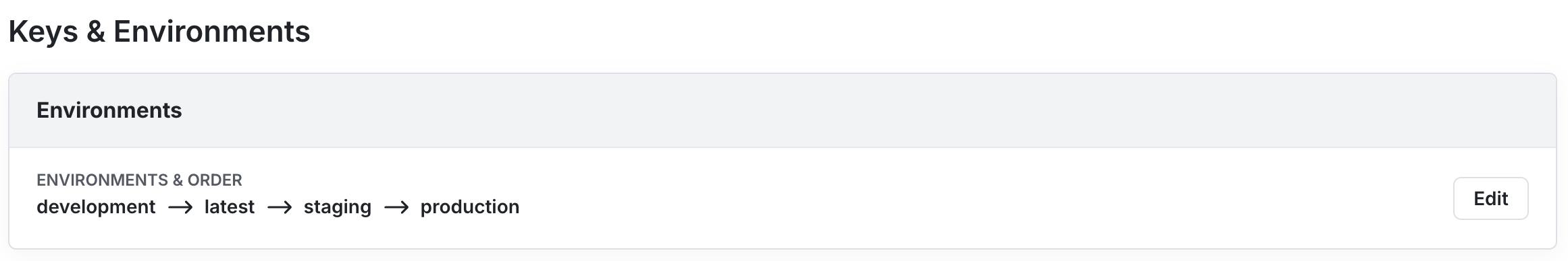 Environments settings showing environments and order