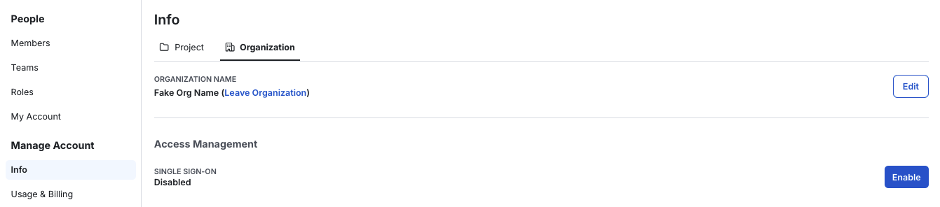 SSO enable button in organization settings