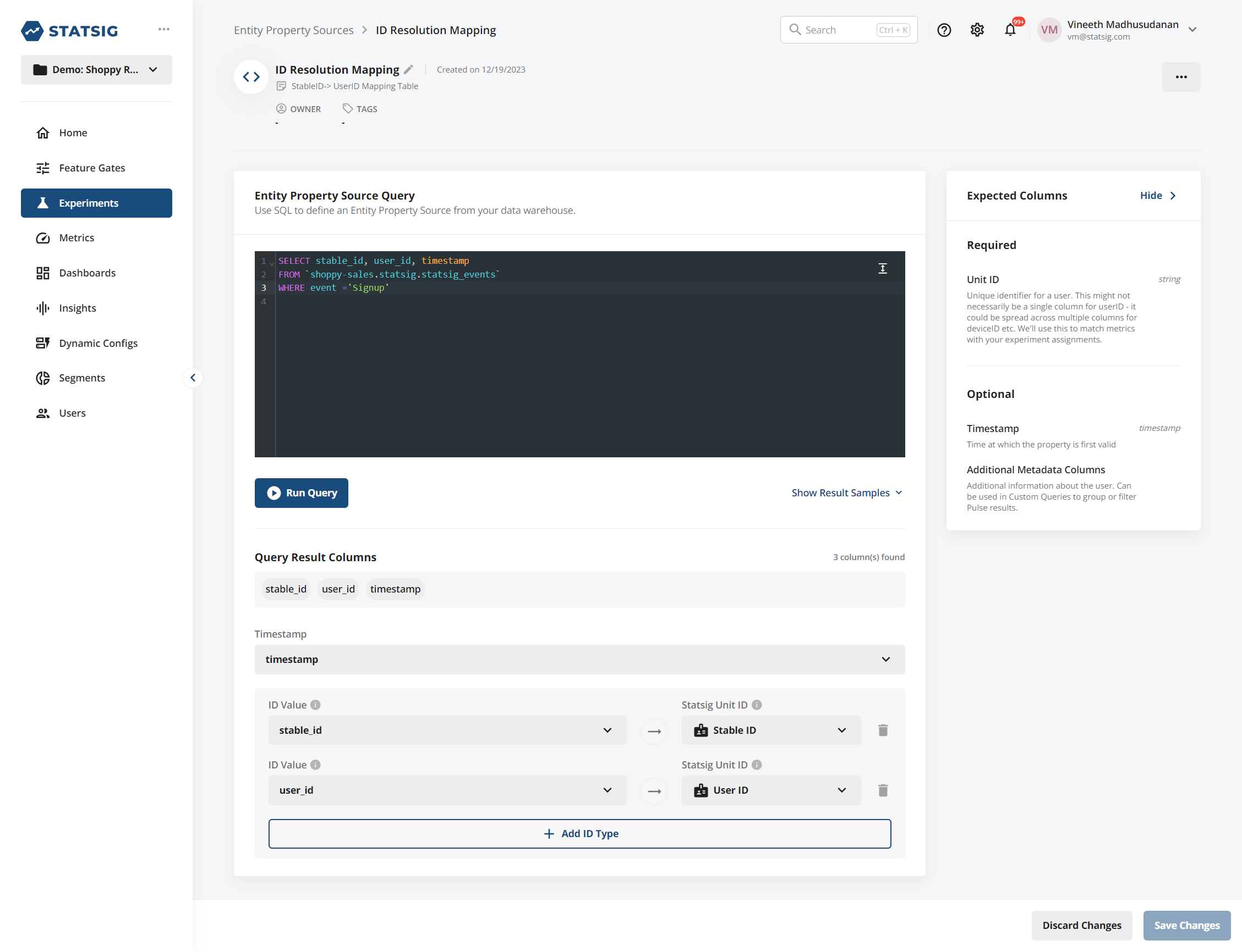 Identity resolution configuration interface