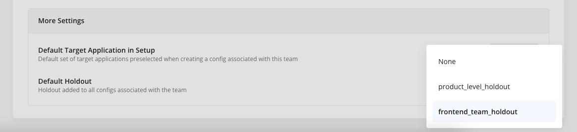 Team default holdout configuration UI