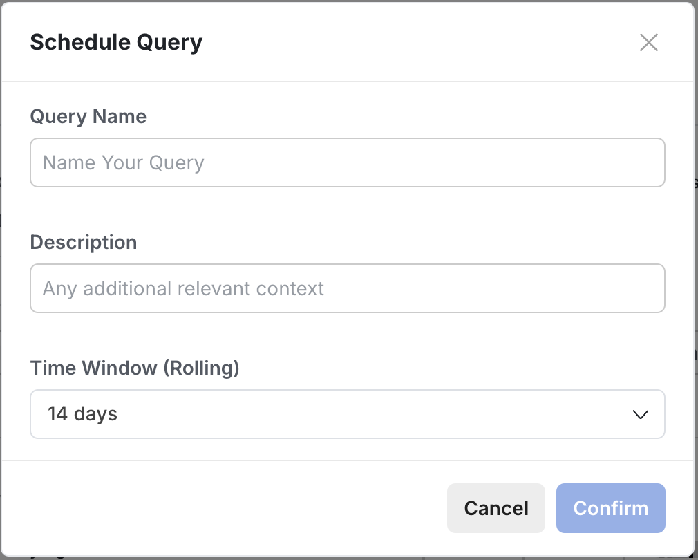 Scheduled query configuration interface