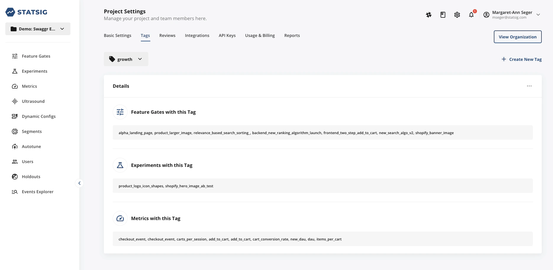 Tags filter management