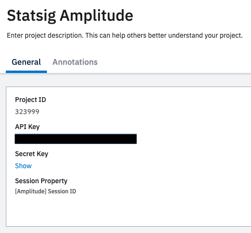 Amplitude project API key display