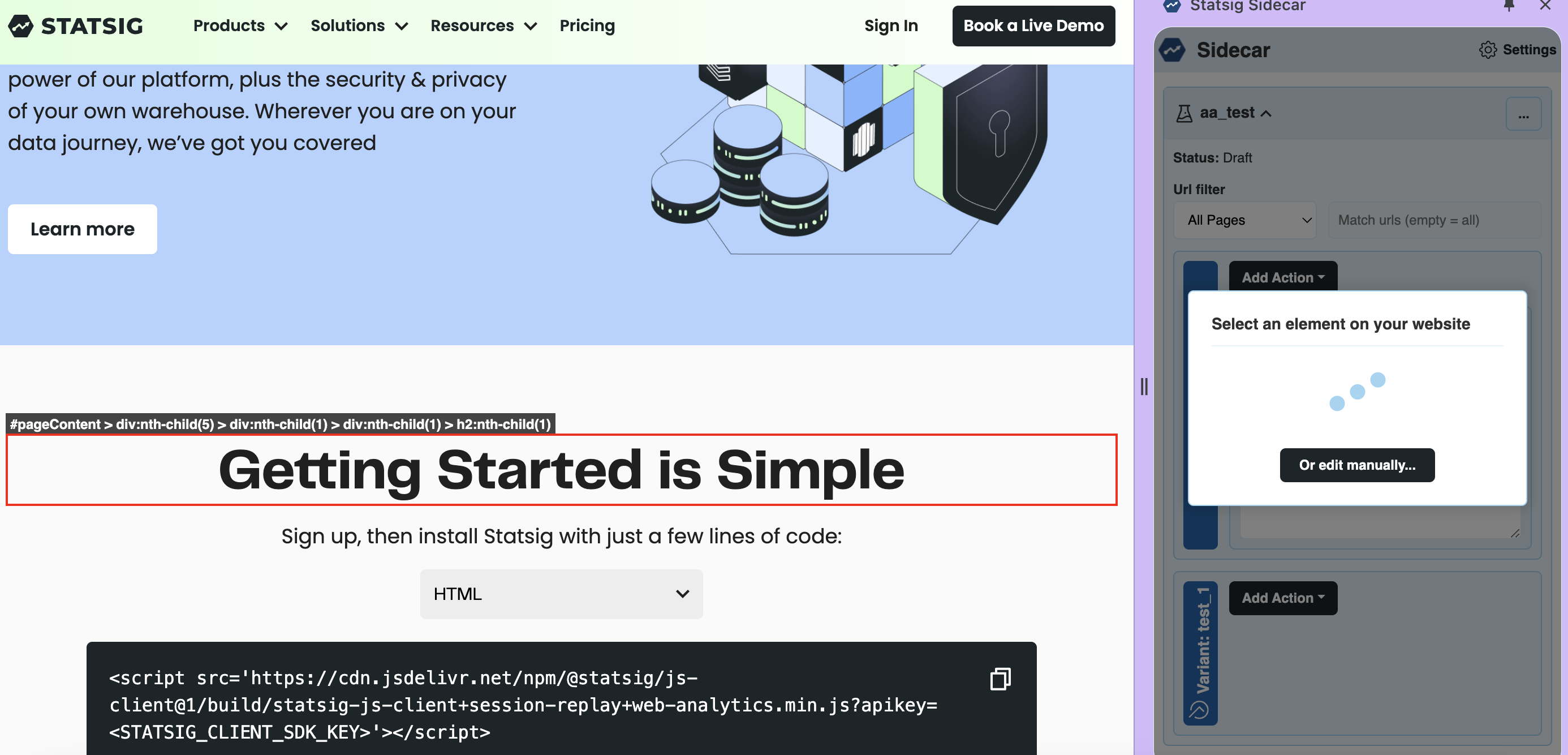 Sidecar A/A test variant configuration screen