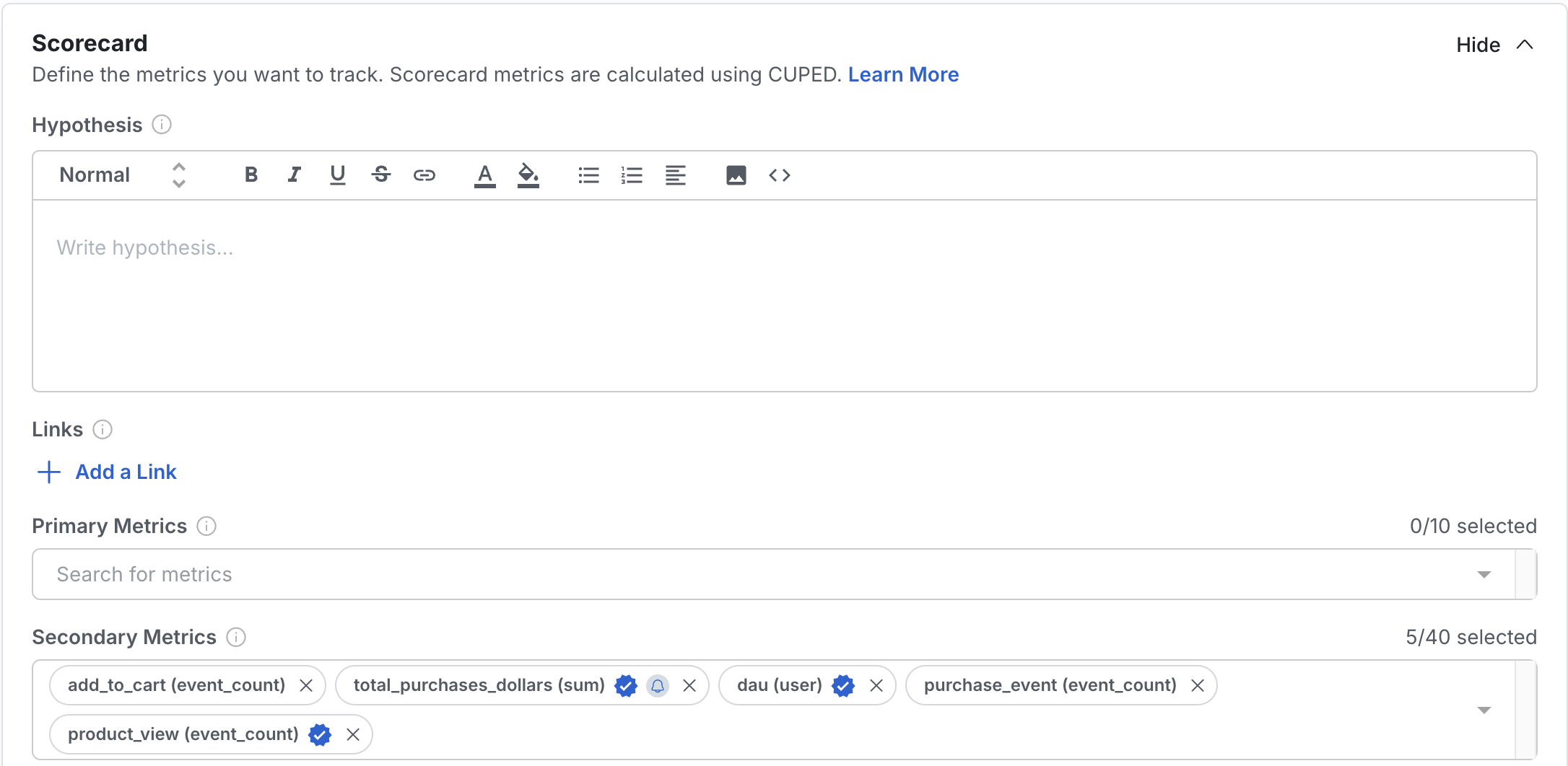 Scorecard configuration modal