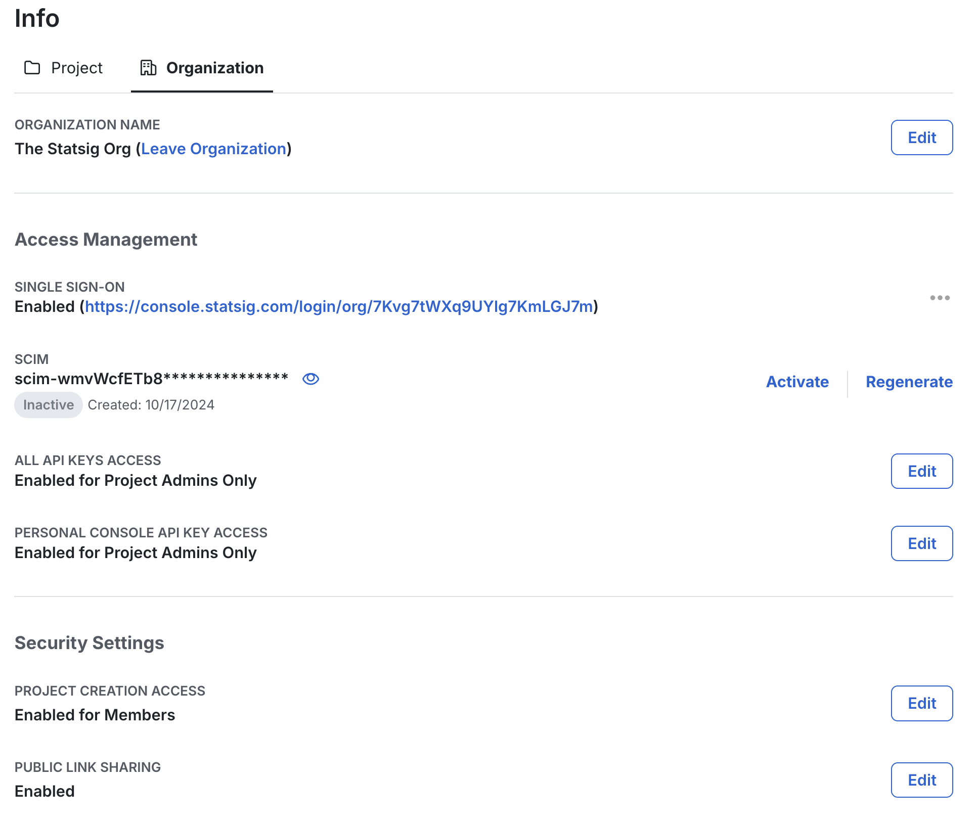 Organization information interface