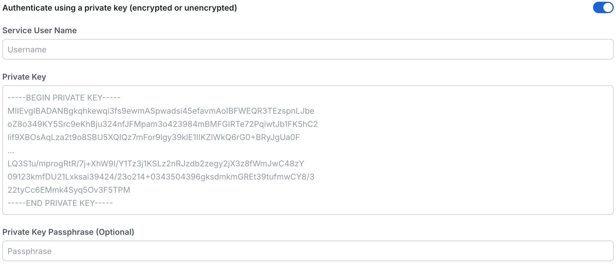 Key-pair authentication configuration interface