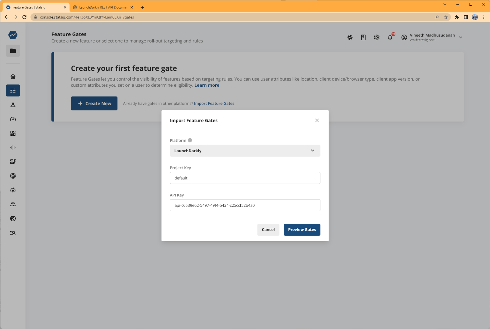 LaunchDarkly credentials input form