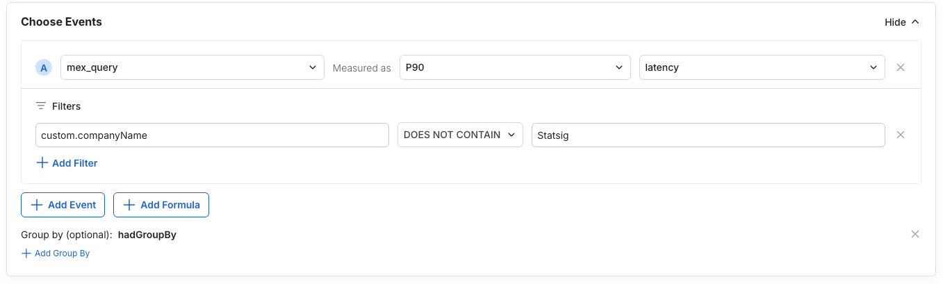 Select events or metrics for a Topline Alert