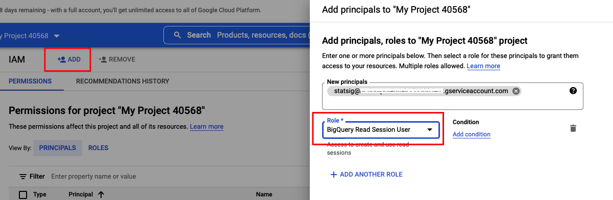 BigQuery IAM permissions configuration
