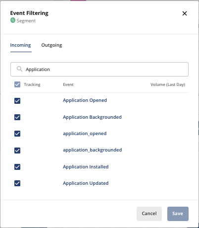 Event selection interface for incoming events
