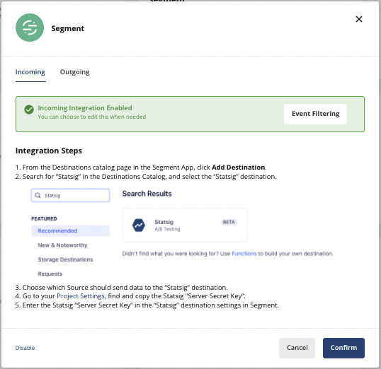 Event filtering dialog interface