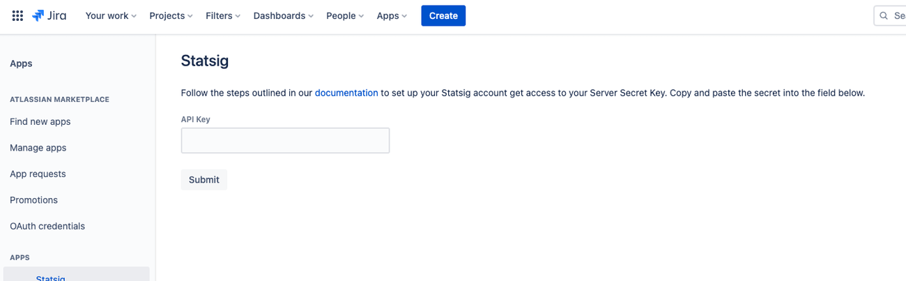 Jira app configuration interface
