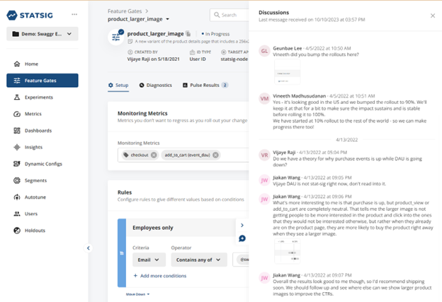 Discussions interface in Statsig console