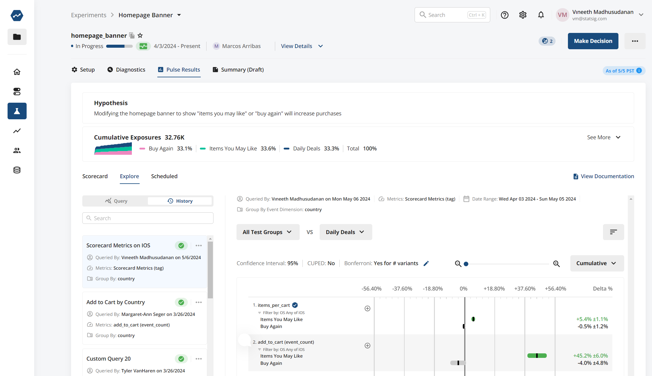 Pulse explore tab interface