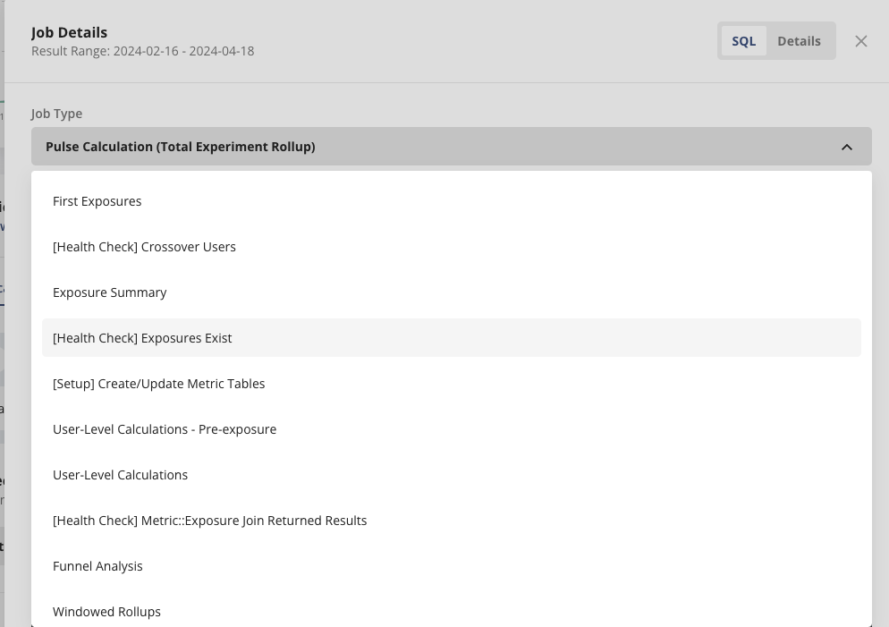 Pulse view SQL query details interface