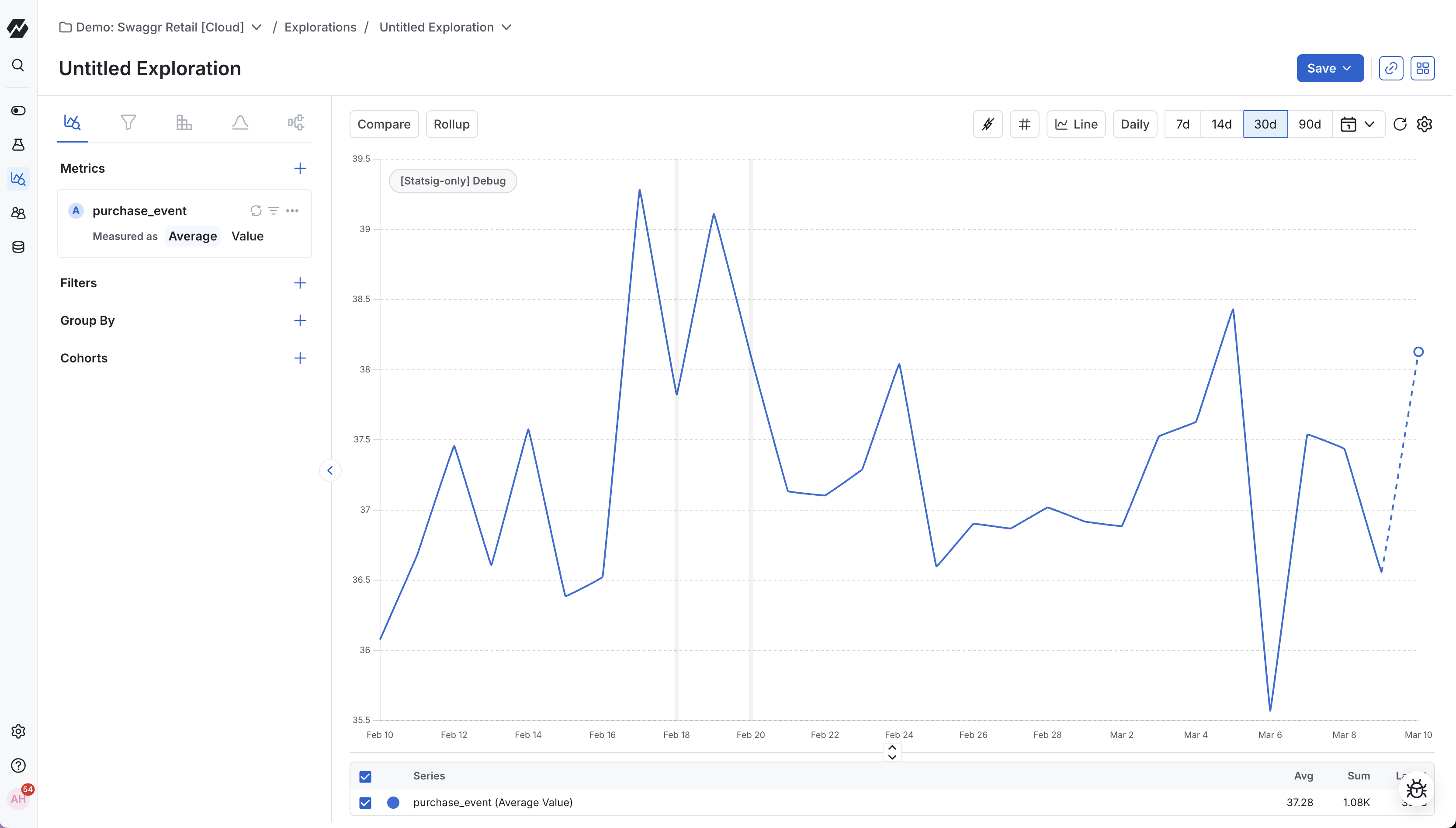 Average event property aggregation interface