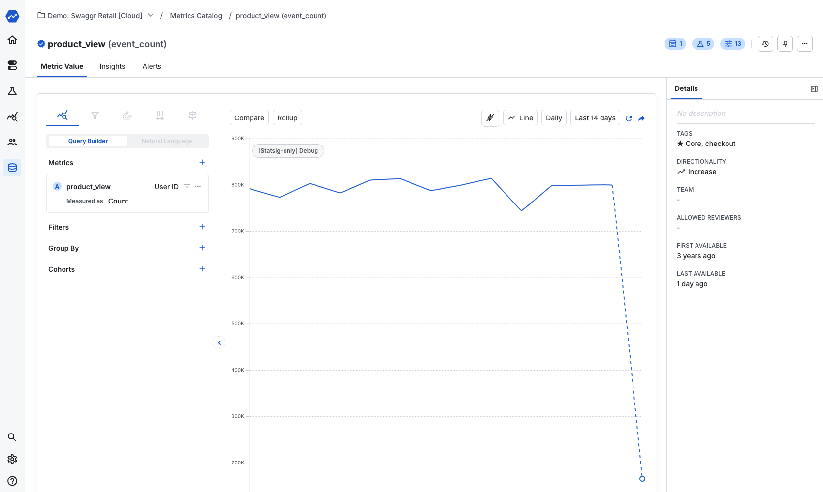 Event count metric configuration interface