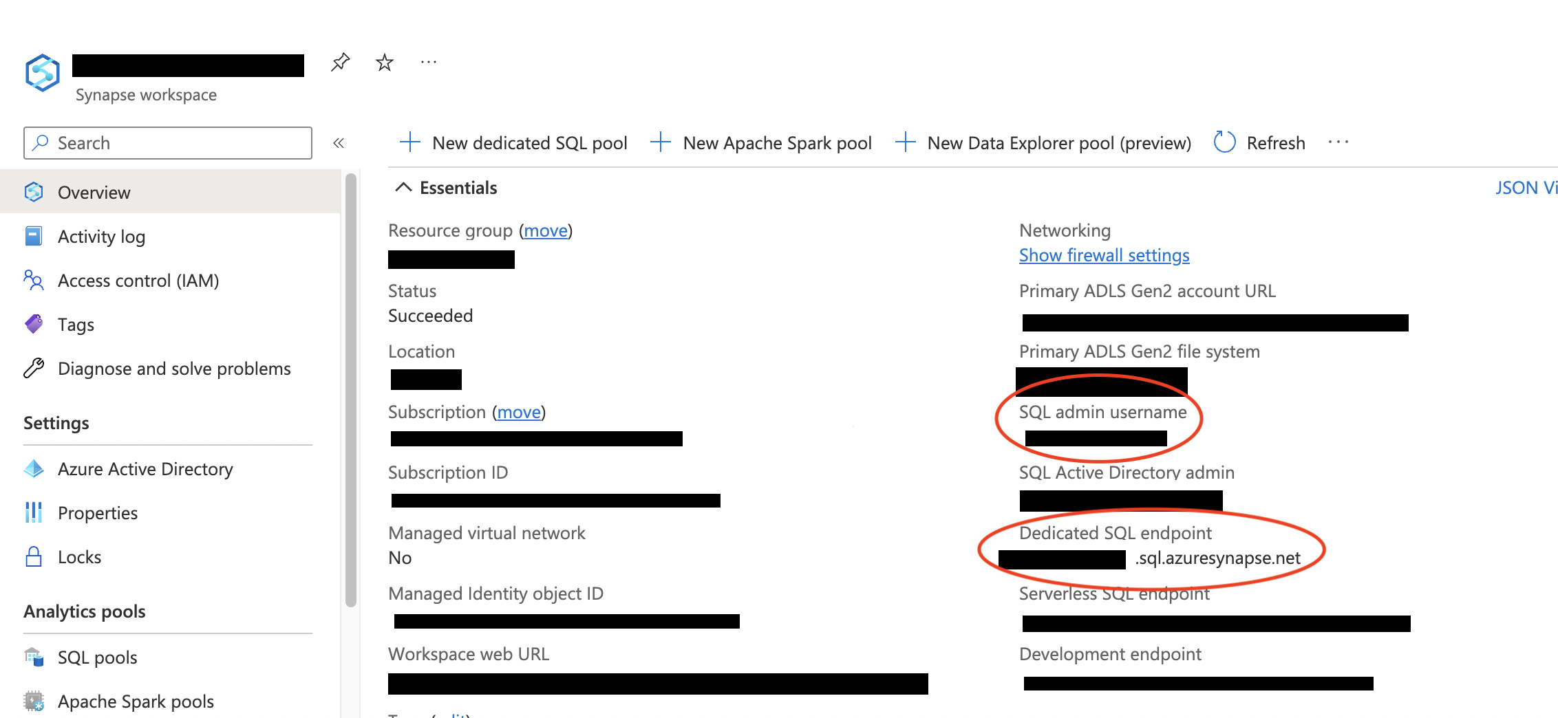 Azure Synapse workspace overview page