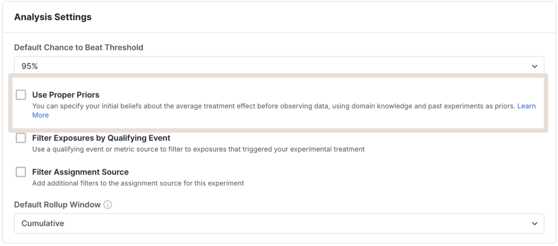 Informative priors configuration interface