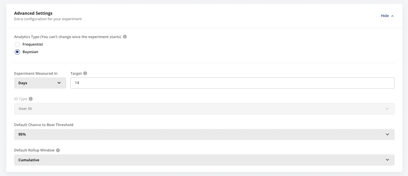 Bayesian experiment configuration interface