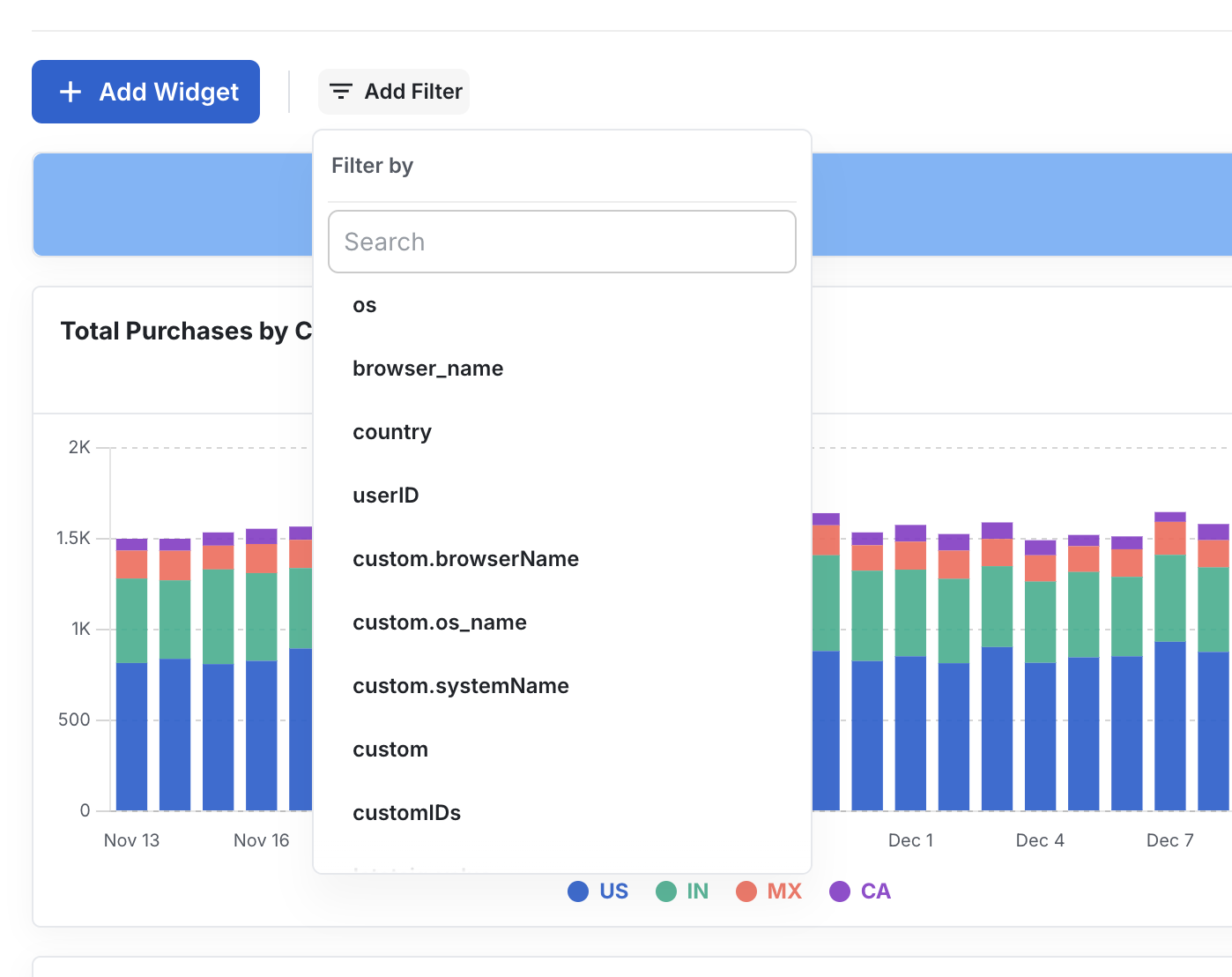 Dashboard global filter interface