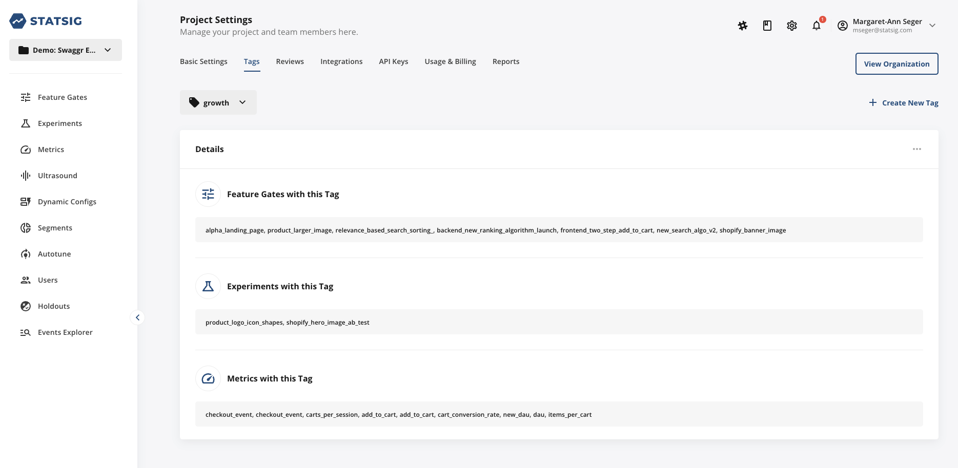 Tags filter management