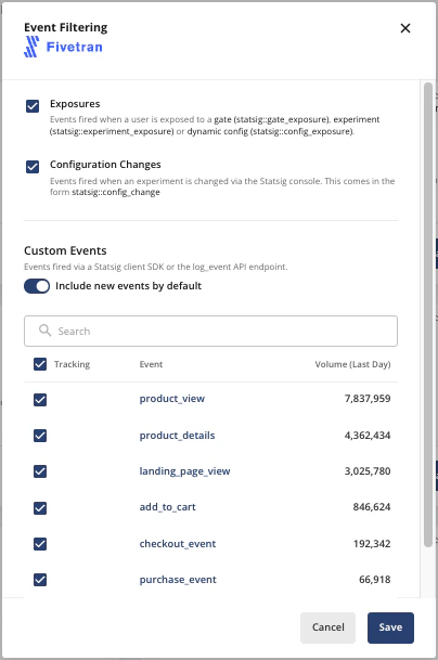 Event category selection checkboxes