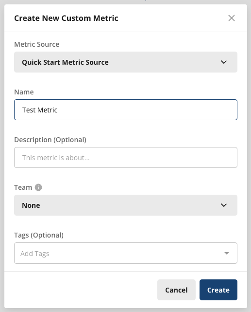 Metrics catalog create button