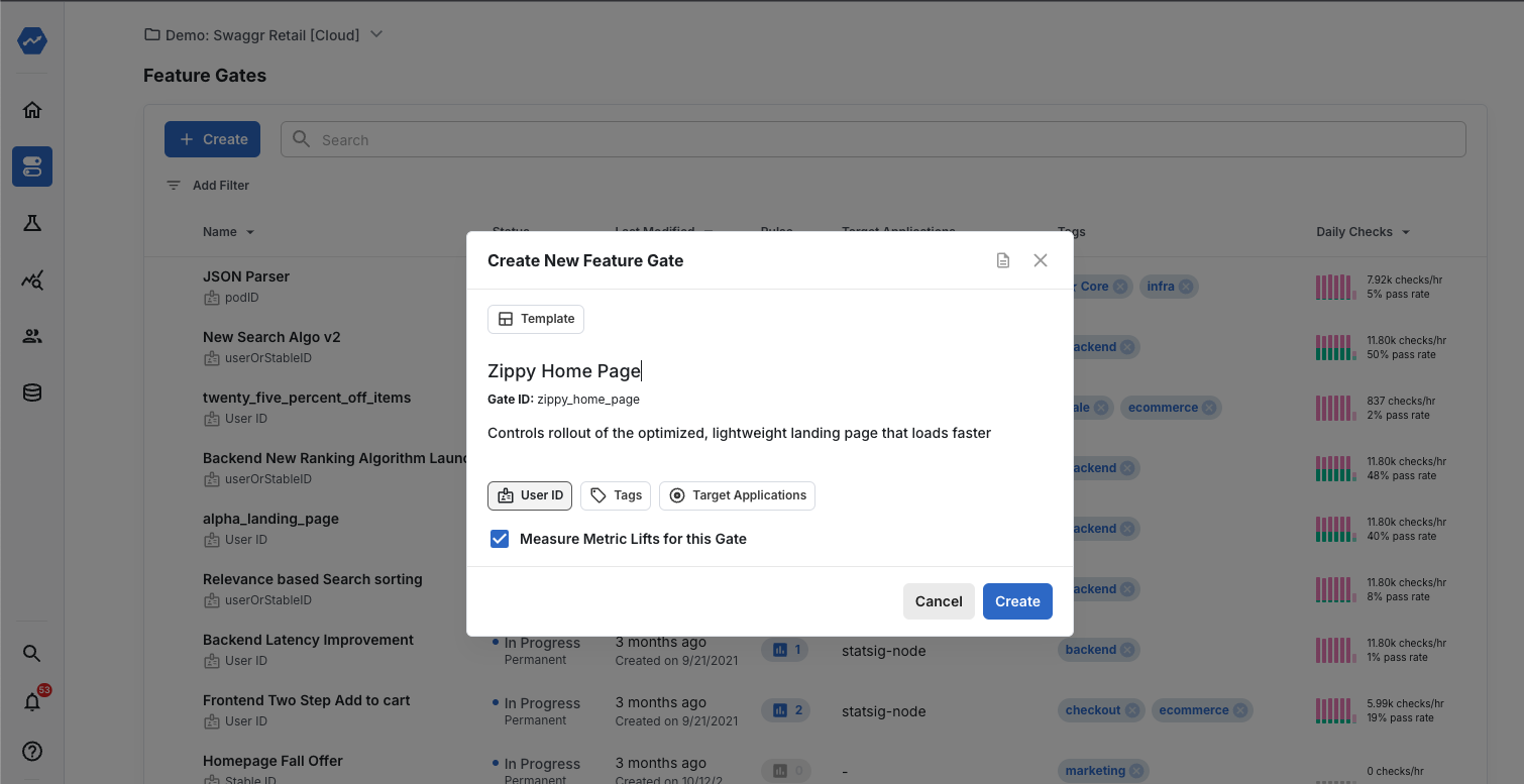 Feature gate creation form