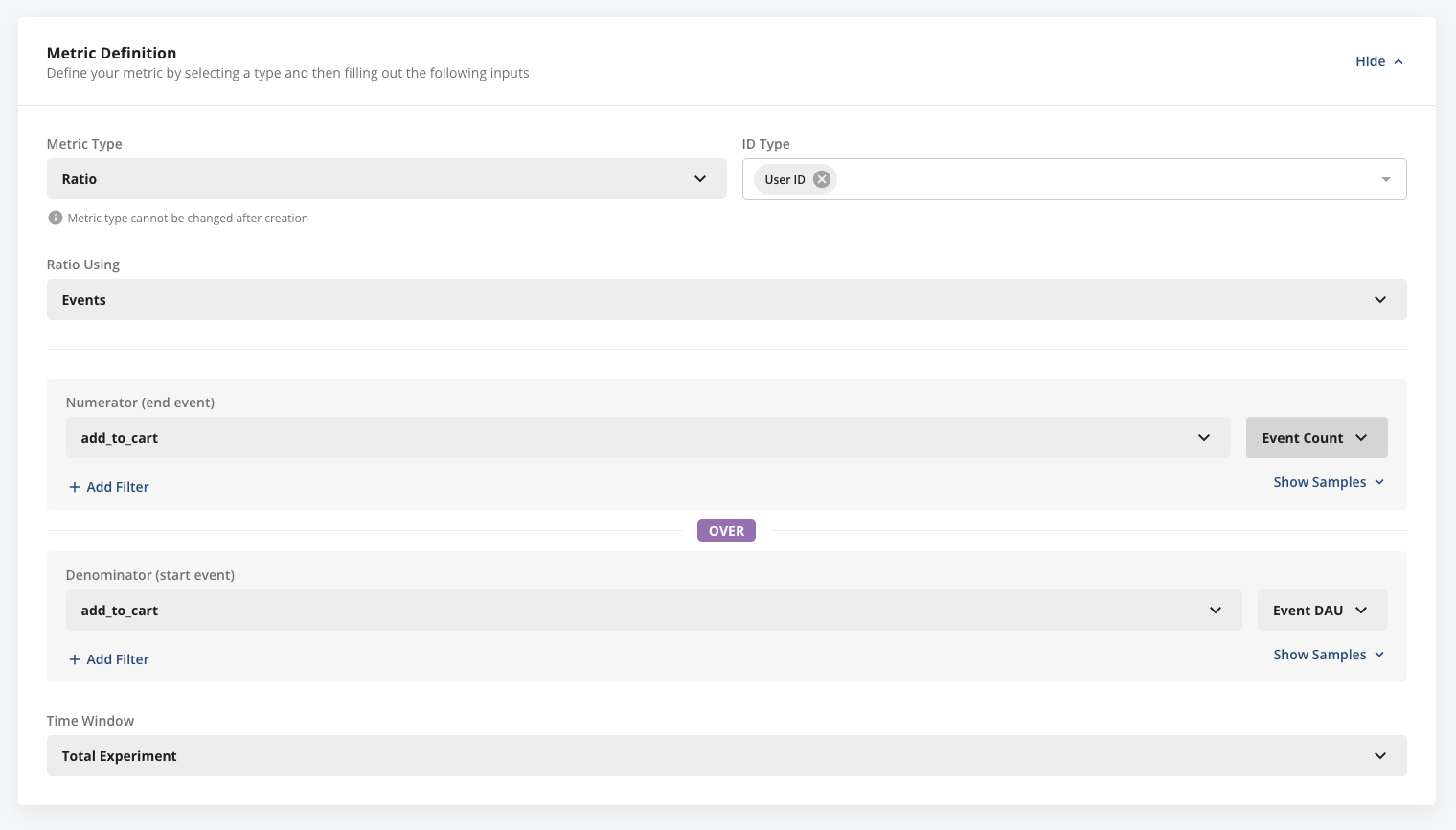 Items per cart metric configuration using event counts