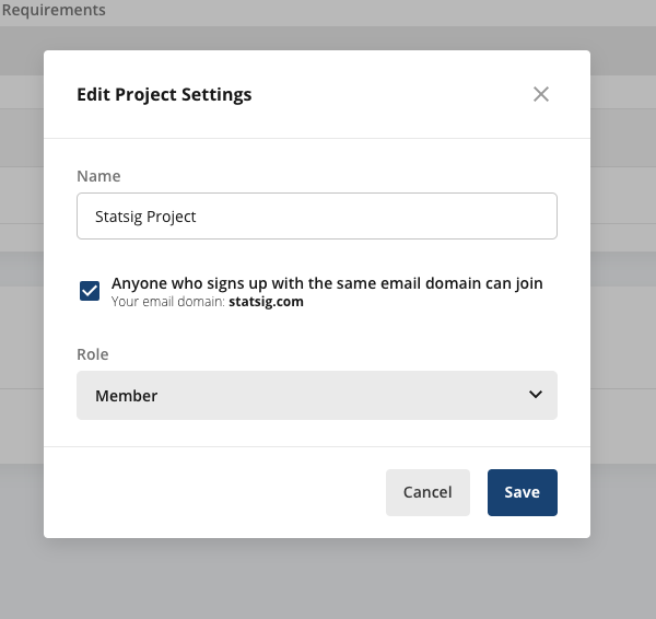 Project settings automatic invitation configuration