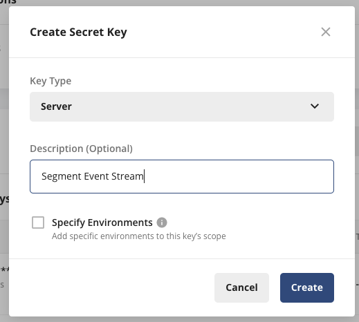 Segment destination configuration entering Statsig server key