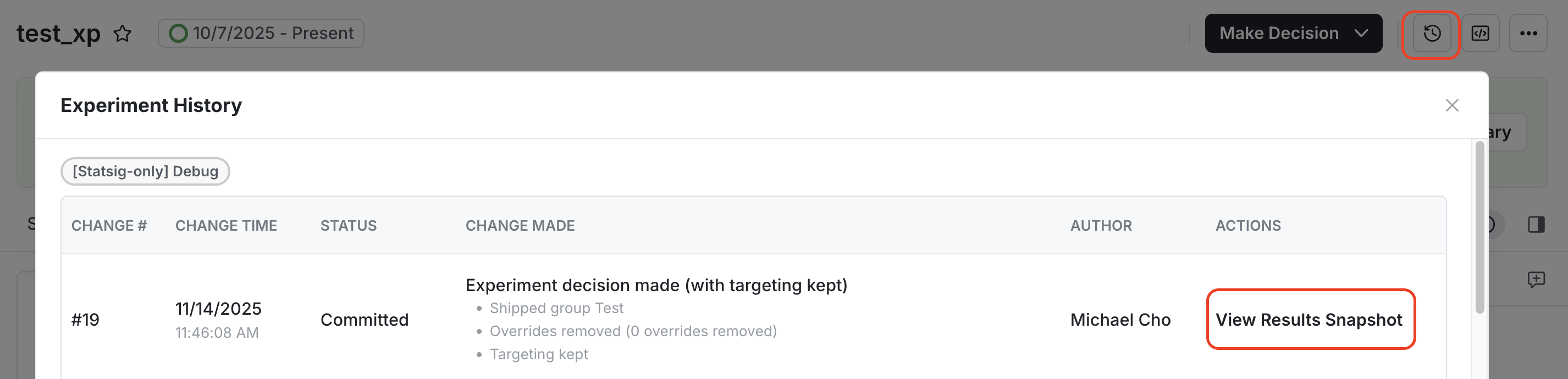 Snapshot of original experiment when using ship with holdback
