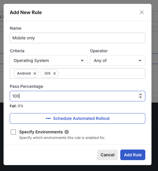 Adding a mobile targeting rule