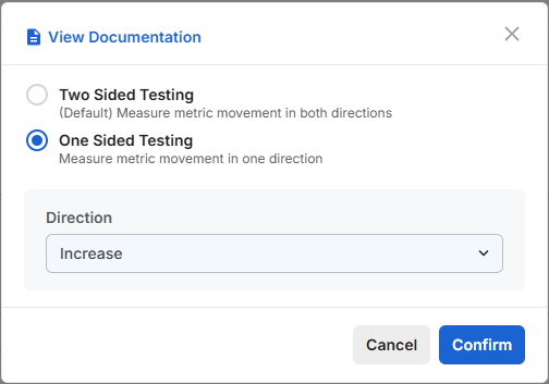 One-sided test configuration interface