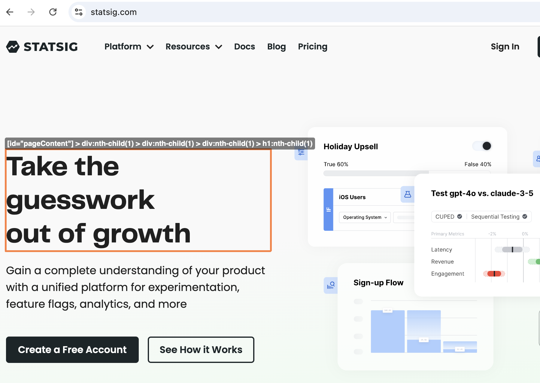 Element selection with red highlight showing target element