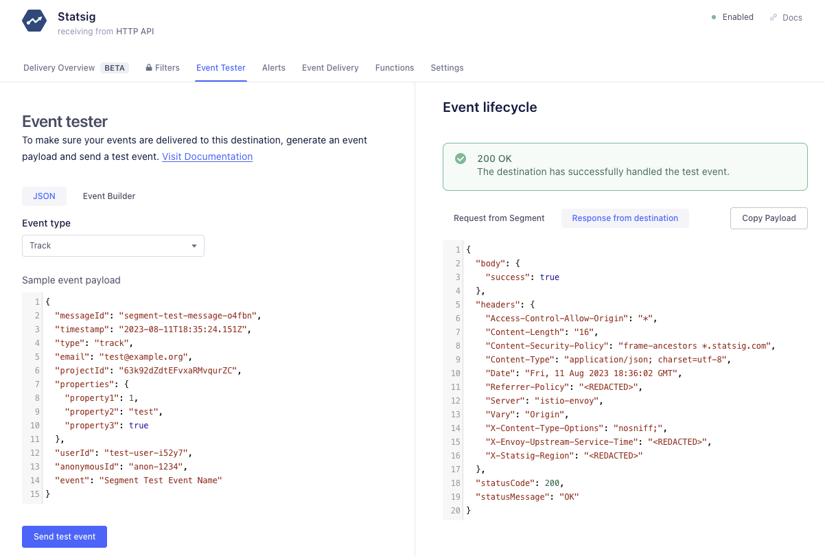 Segment integration panel showing outgoing toggle