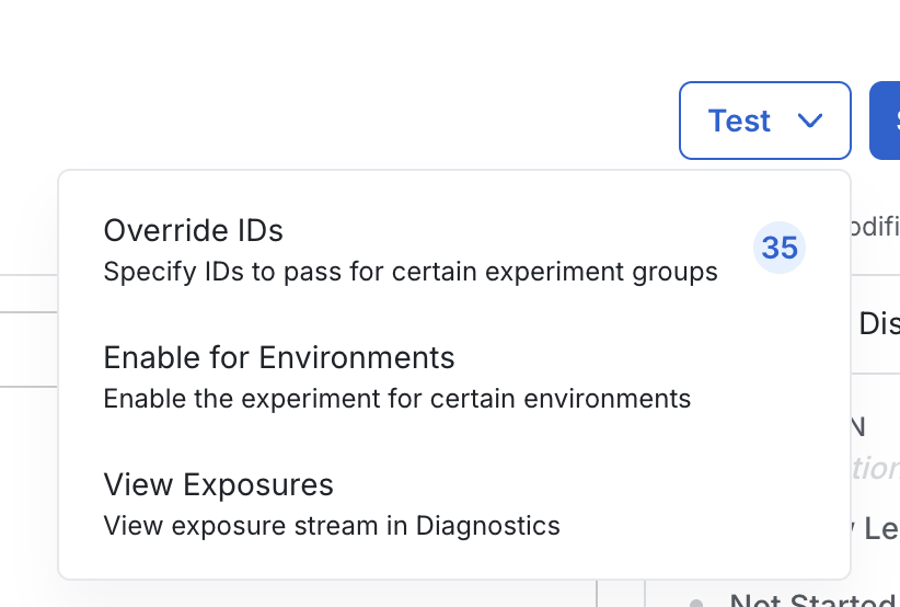 Experiment test button interface