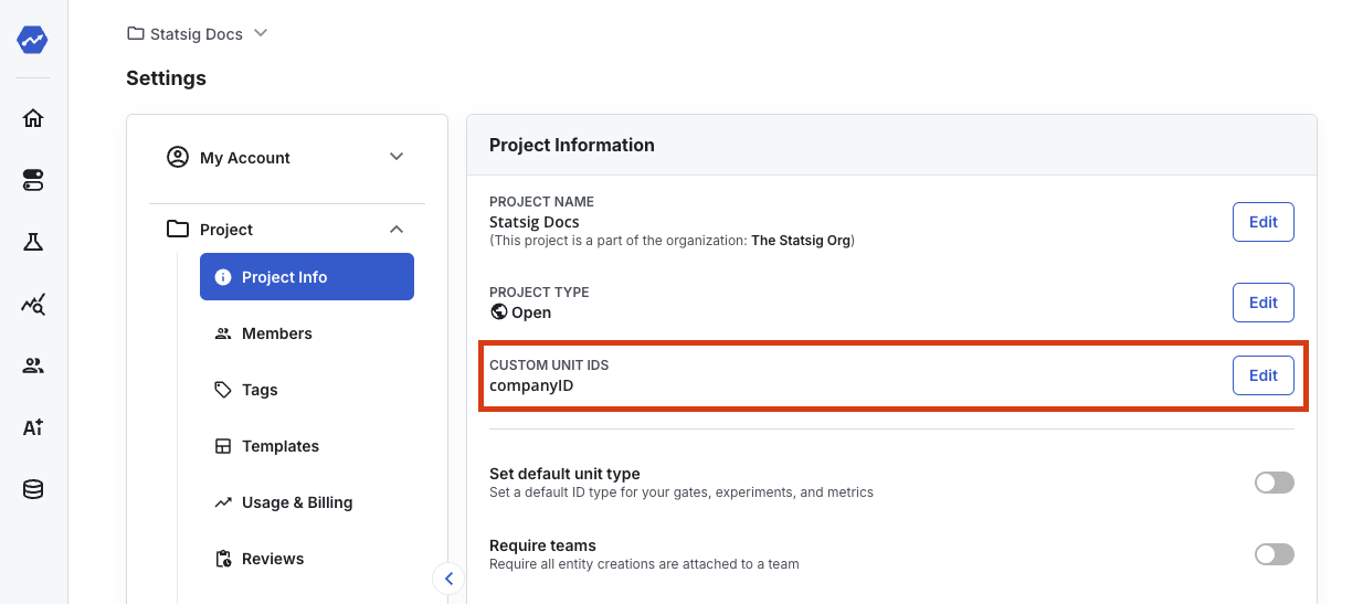 CustomIDs in project settings