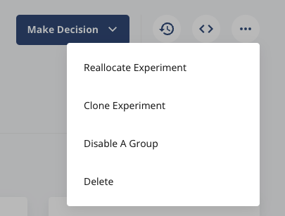 Experiment overflow menu showing Disable a Group option